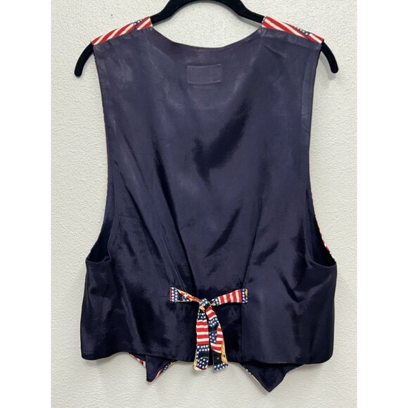 Vintage JLN Vest Womens Large Patriotic Bear Flag Ralph Lauren Look America - Picture 2 of 3